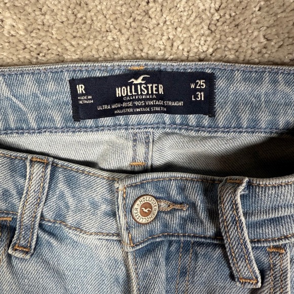 Hollister Womens 1 High Rise Straight Leg Distressed Light Denim Mom Jeans 25x31 - Picture 9 of 10